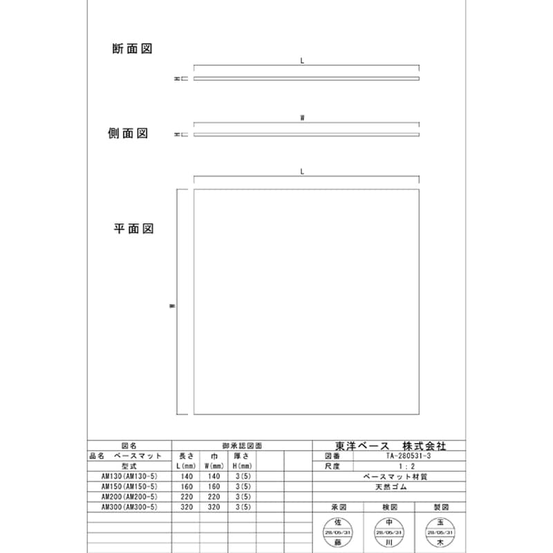 東洋ベース AM150 ベースマット(天然ゴム) 長さ160mm 厚さ3mm 【取寄商品】