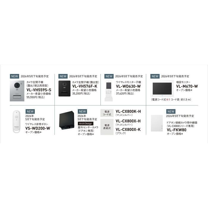 Panasonic/パナソニック VL-M670-W 増設モニター(電源コード式、直結式兼用)【取寄商品】
