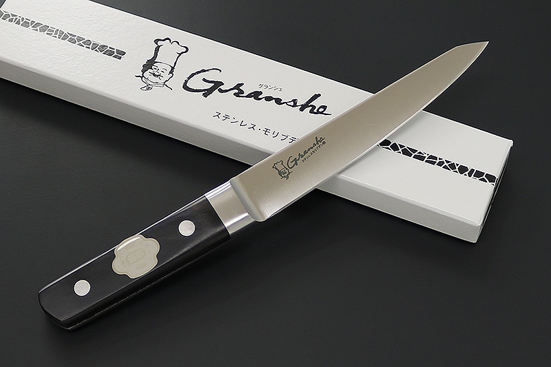 グランシェ / Granshe モリブデン鋼　口金付黒合板柄 骨スキ丸150mm 本刃付（KC-734）