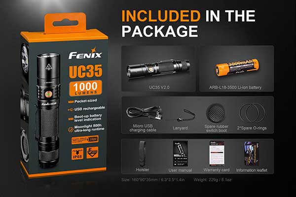 FENIX(フェニックス)UC35LEDタクティカルライト1000ルーメン防水！ Fenix UC35 V2.0 Rechargeable Tactical Handheld LED