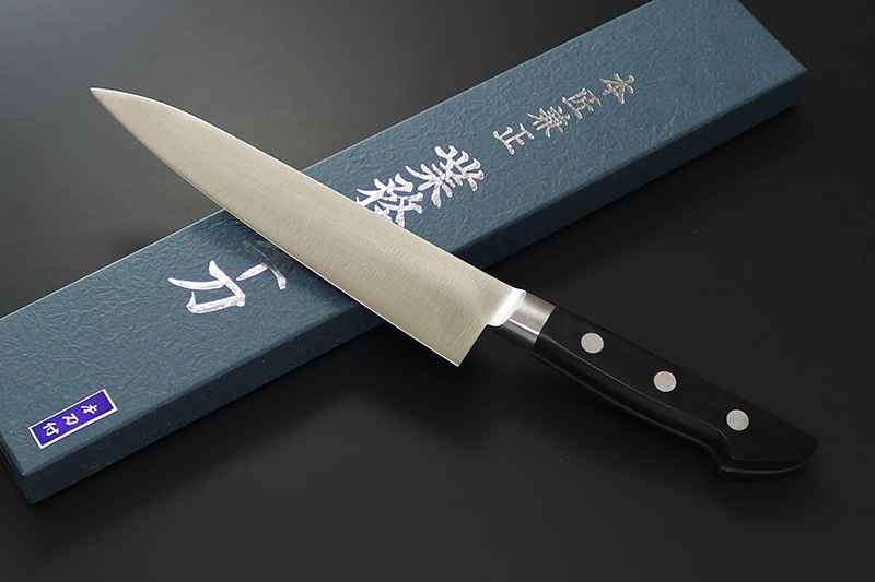 関兼常 本匠兼正作 全鋼 (本刃付) 口金付 牛刀 黒合板柄
