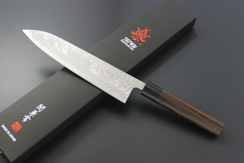 兼常作 鍛造青紙2号ダマスカス くり型紫檀柄 牛刀210mm (KC-461  