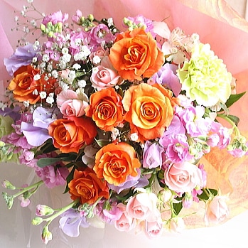 カラフルカラーの花束 黄 オレンジ Kankan Flower Shop