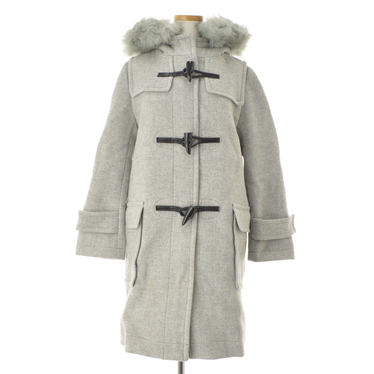 FRAY I.D ダッフルコート ファー付きライトグレー ブランド古着】FRAY I.D / フレイアイディ 17AW エコファー