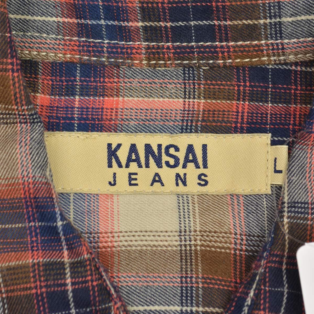 KANSAI JEANS【L】【チェック】【コットン】長袖シャツ KANSAIJEANS 長袖シャツ M綿100チェック柄 古着 ブルーカジュアル