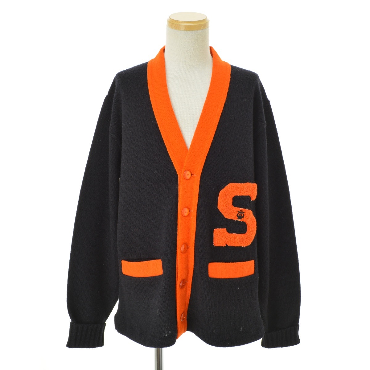 Albion Award Sweater 70s ヴィンテージ 長袖 レタード ニットカーディガン ブラック メンズ ブランド古着】VINTAGE / ヴィンテージ 70s～ アクリルレタードニット