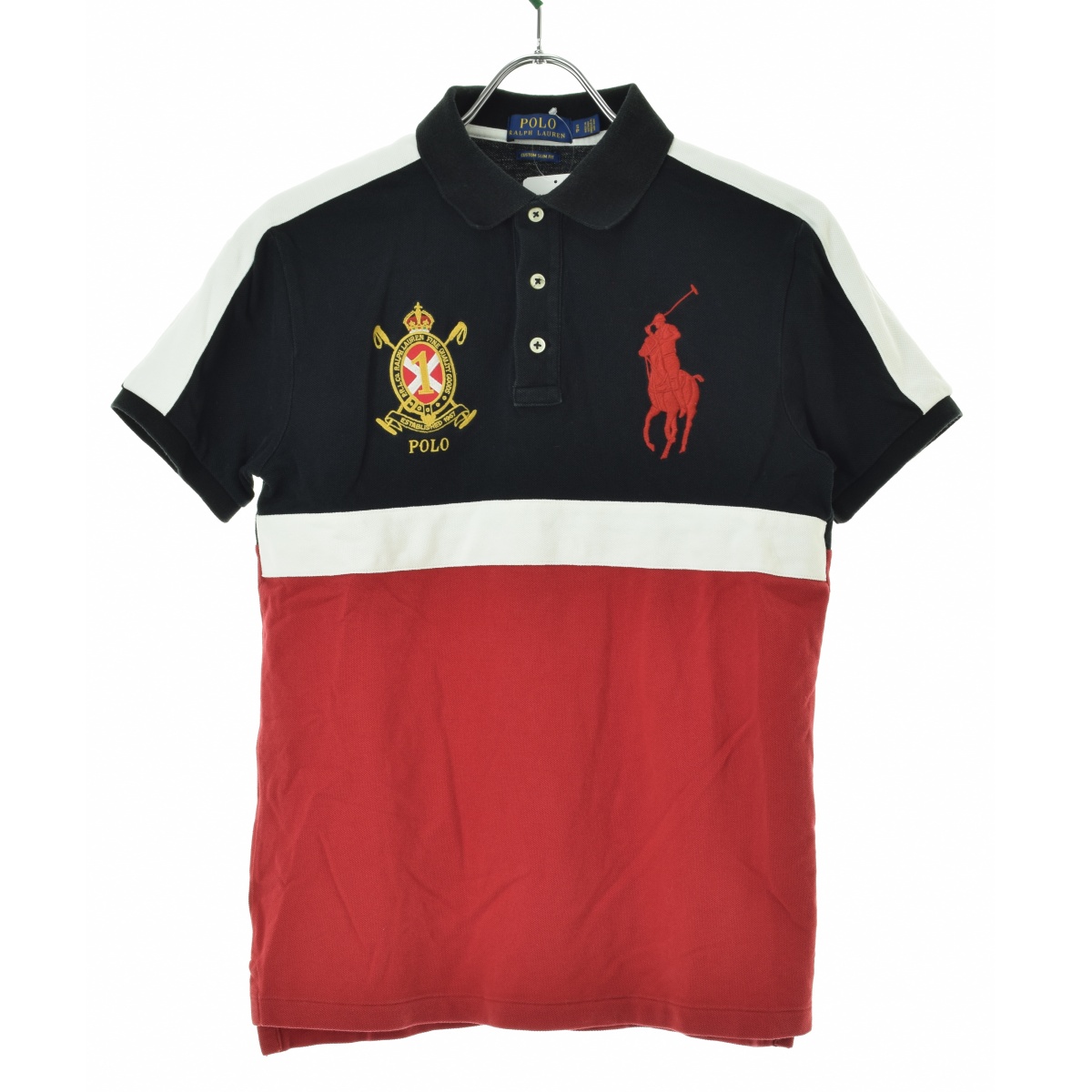 RALPH LAURENビジュー装飾 ブラックポロシャツ 半袖 RALPH LAUREN ラルフローレン スキッパー ニット ポロシャツ