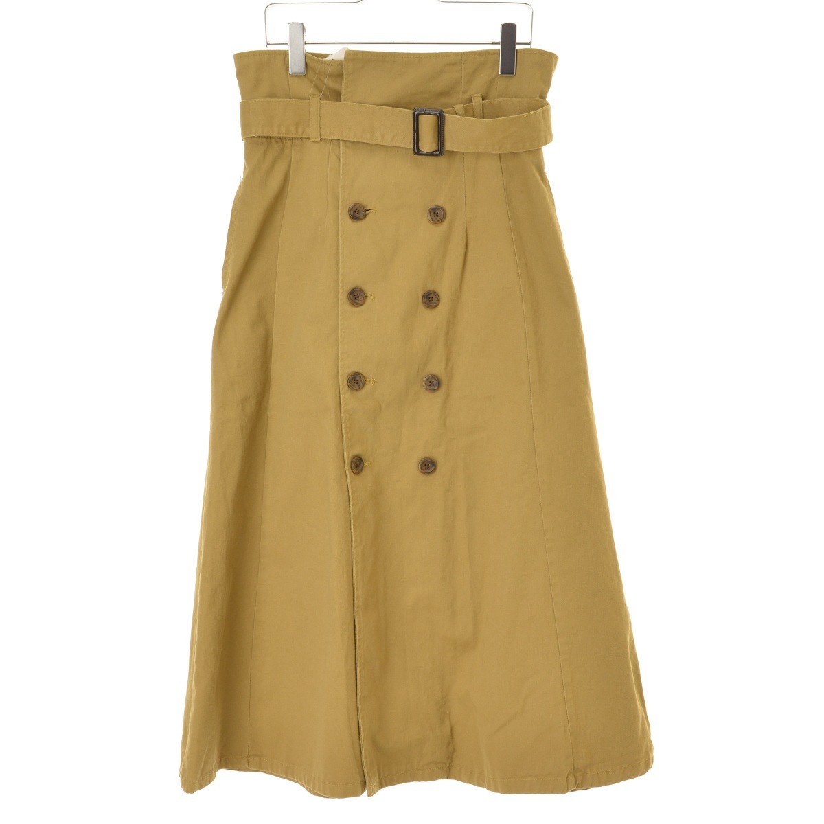 ベルト付ダブルボタンスカート 黒のプリーツスカート ダブルボタン ベルト付き ダブルベルト付