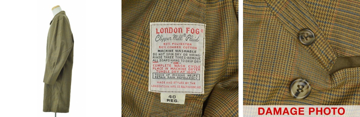 【LONDONFOG】CLIPPER MILL PLAID ステンカラーコート ブランド古着】LONDONFOG / ロンドンフォグ CLIPPER MILL PLAID グレン