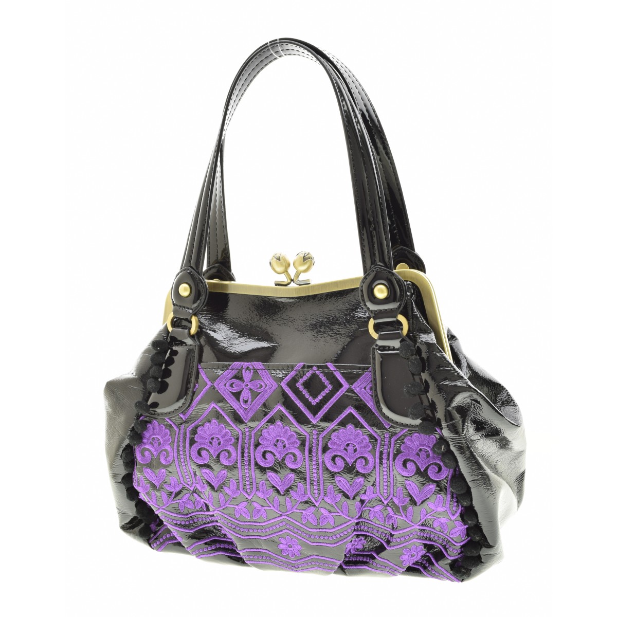 ANNA SUI アナスイ　ハンド　バッグ　エナメル　蝶　型押し　ブラック　黒 ANNA SUI アナスイ ハンド バッグ エナメル 蝶 型押し ブラック 黒