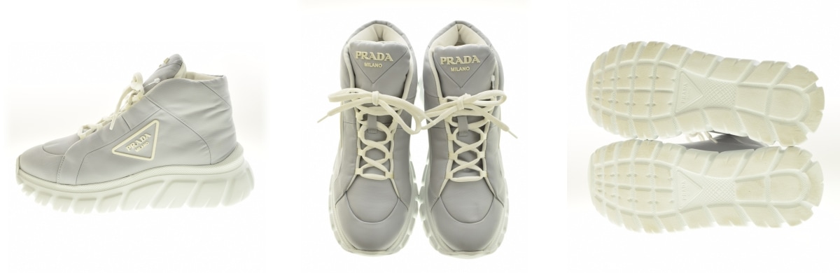 PRADA Re-Nylon ハイカットスニーカー 三角ロゴ グレー 23.5 ブランド古着】PRADA / プラダ RE-NYLON 三角ロゴ