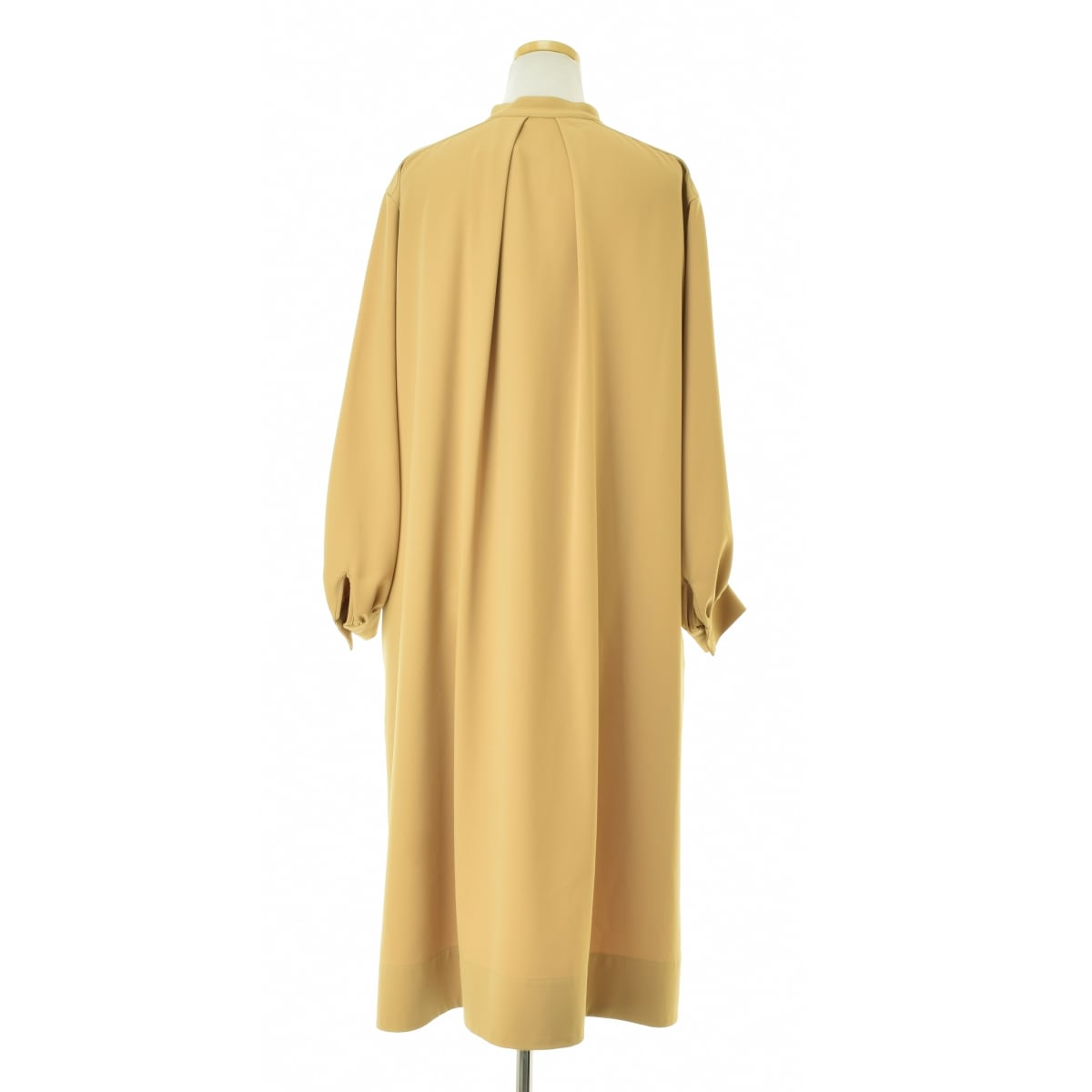 A0306FA414 ジョーゼットパールボタンスタンドカラーロング長袖ワンピース