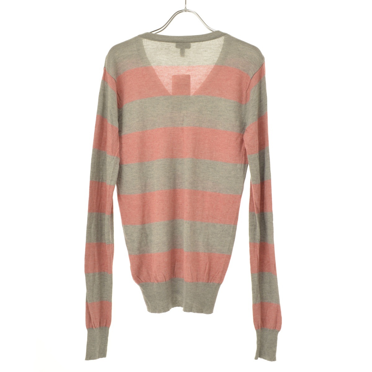 古着 ARMANI EXCHANGE アルマーニ エクスチェンジ ボーダー柄 長袖 Vネック セーター M ベージュ系×グレー系 ニット レディース ブランド古着】ARMANI JEANS / アルマーニジーンズ ボーダーVネック