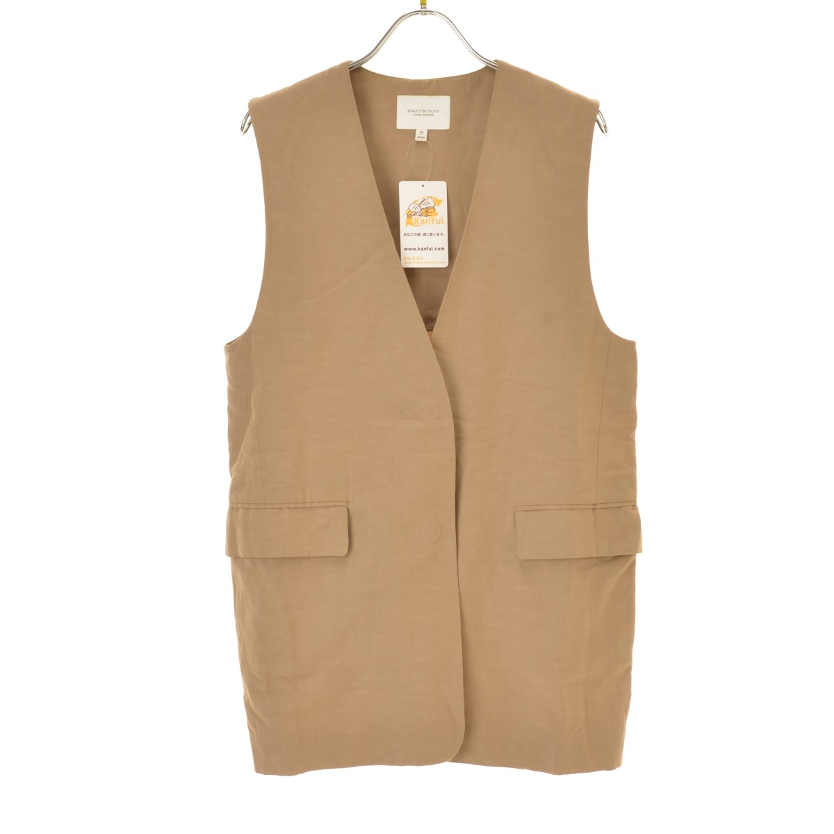 美品 ユナイテッドアローズ ベスト ジレ フード付き ノーカラー ベージュ F 美品 ユナイテッドアローズ ベスト ジレ フード付き ノーカラー