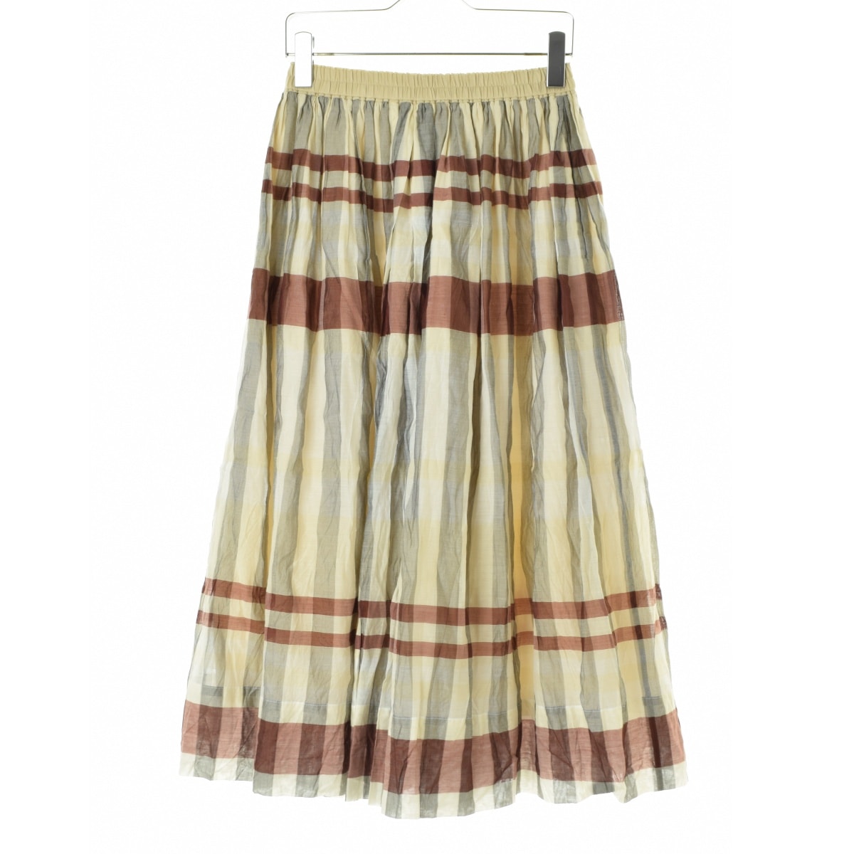 Drawerドゥロワー　チェック　スカート DRAWER ドゥロワー チェック柄 ロングスカート フレアースカート 36 白