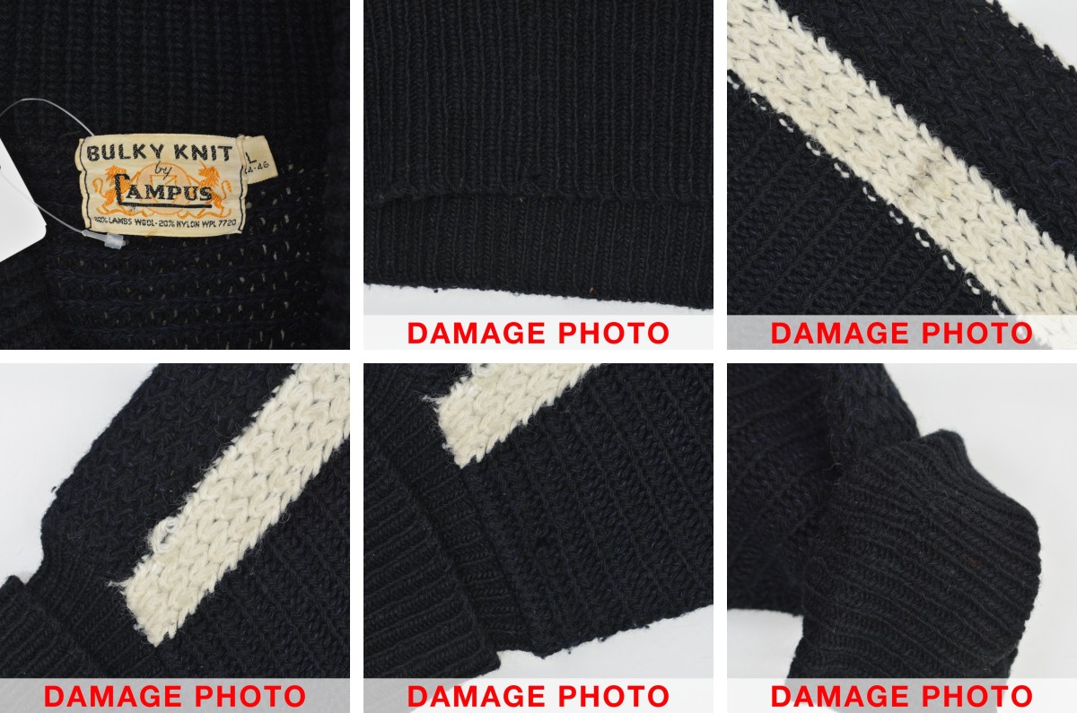 【CAMPUS】60s〜 BULKY KNIT ライン長袖ニットセーター ブランド古着】CAMPUS / キャンパス 60s〜 BULKY KNIT ライン 長袖
