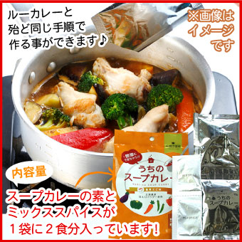 「メール便送料無料」札幌の食卓 うちのスープカレー（濃厚エビ）３袋（６食入）MIXスパイス付き（代引不可・着日指定不可・同梱不可）