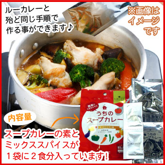 【メール便♪送料無料】札幌の食卓 うちのスープカレー（あっさりトマト）１袋（２食入）MIXスパイス付き【代引不可・着日指定不可・同梱不可】
