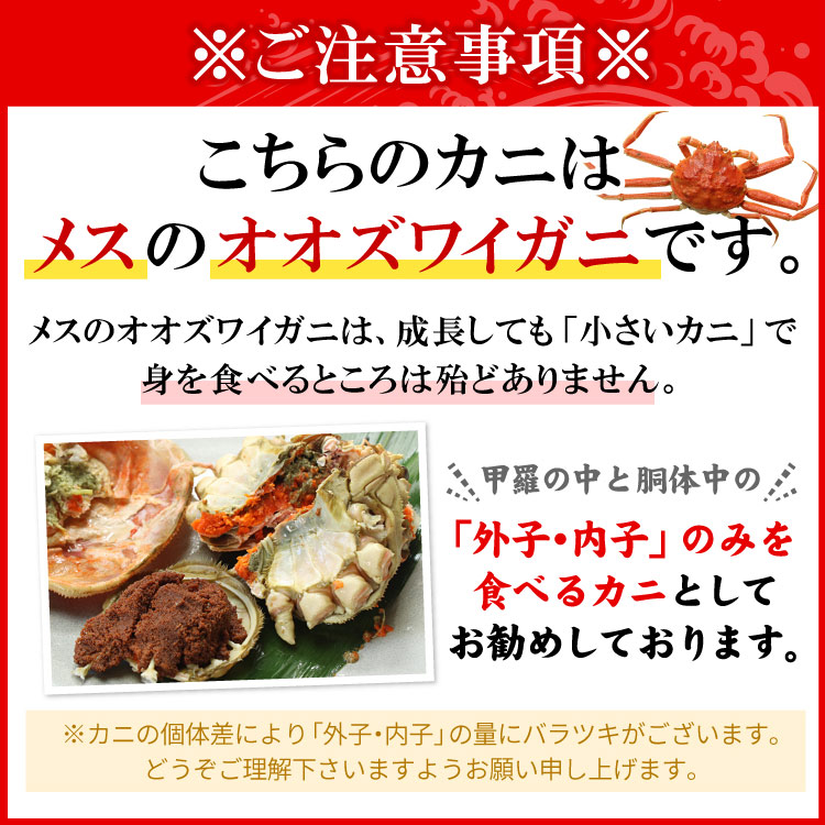 【訳あり】外子・内子付 オオズワイガニ メス 北海道産 合計2kg（約10-15尾前後）足折れ・足なし品 蟹 カニ かに ボイル 送料無料（沖縄宛は別途送料を加算）