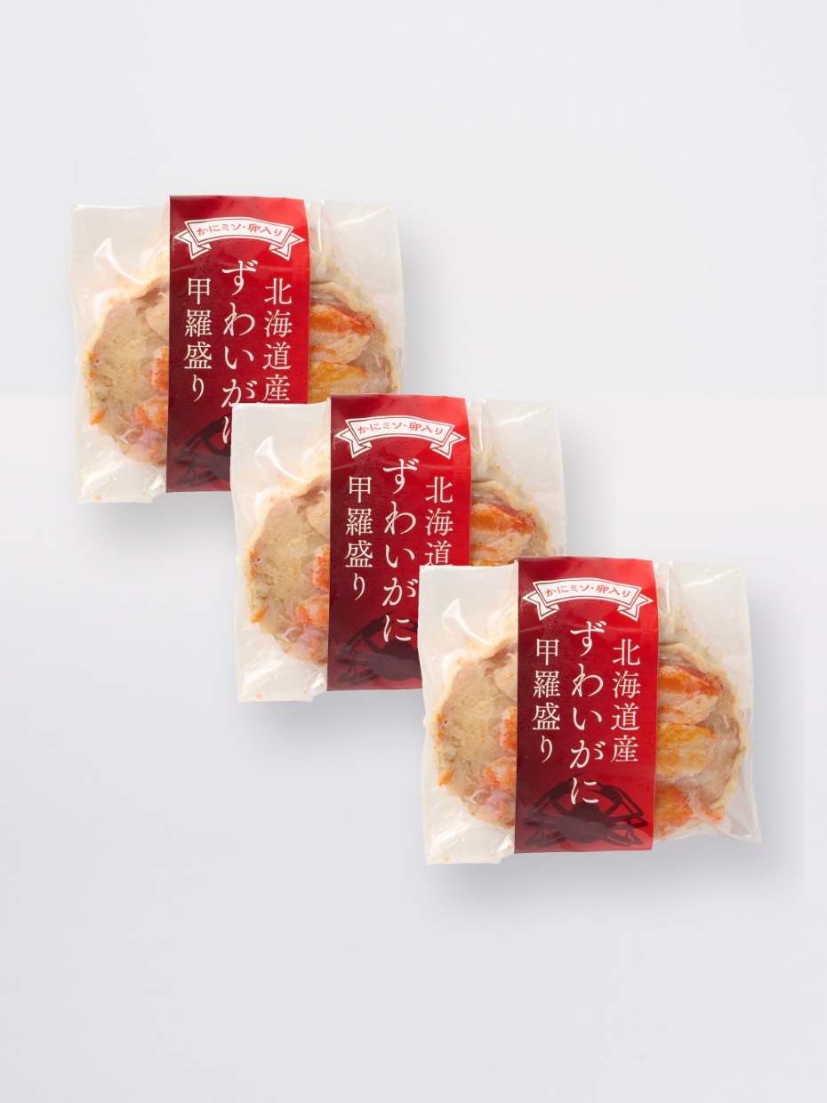 北海道産ズワイ甲羅盛り／かにミソ・卵入り3個セット ※Kani-to特製かに酢付き