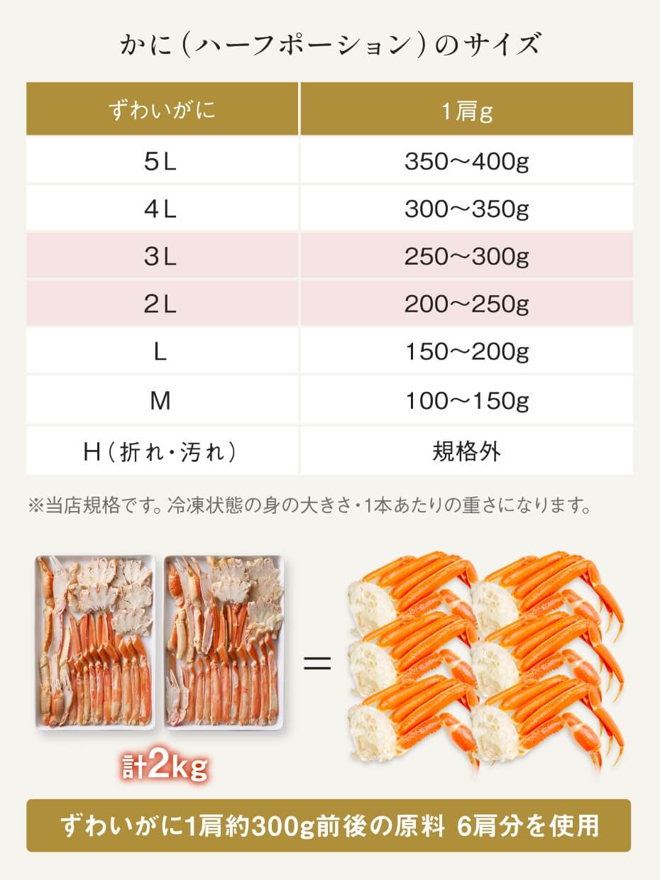 【2L～3Lサイズ】大型ボイルずわいハーフポーション 1kg ※Kani-to特製かに酢付き