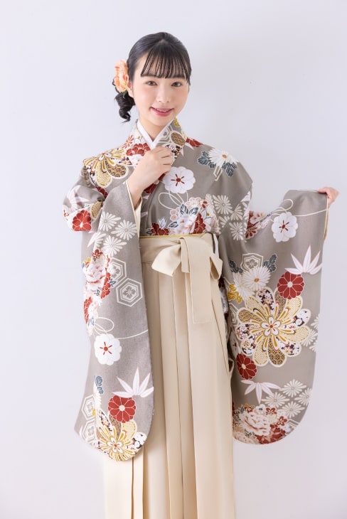 【レンタル】 小学生女子袴 ねじり菊/パープルベージュ  / KANKO