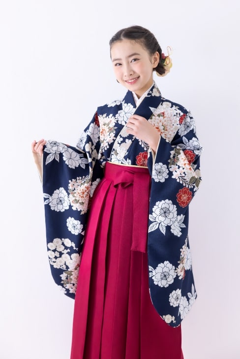 【レンタル】 小学生女子袴 桜に菊花/紺  / KANKO