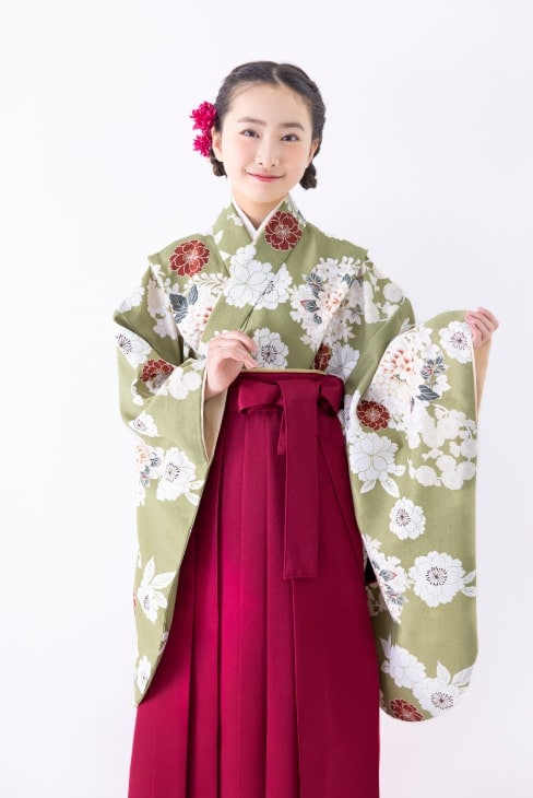 【レンタル】 小学生女子袴 桜に菊花/薄緑  / KANKO