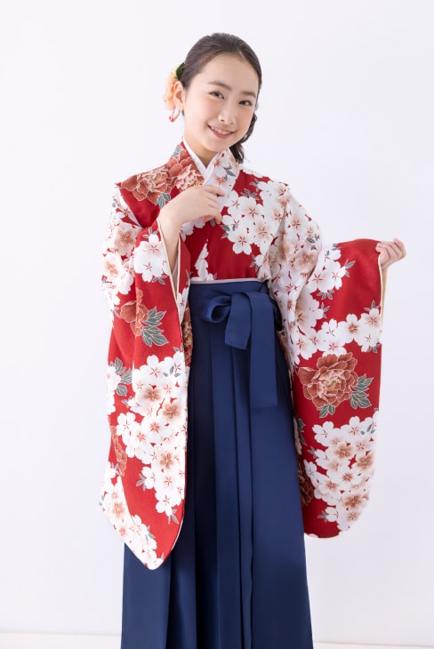 【レンタル】 小学生女子袴 桜づくしにボタン/ワイン  / KANKO