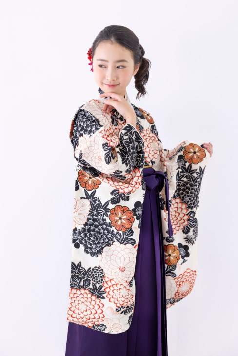 【レンタル】 小学生女子袴 桜に万葉菊/ベージュ  / KANKO