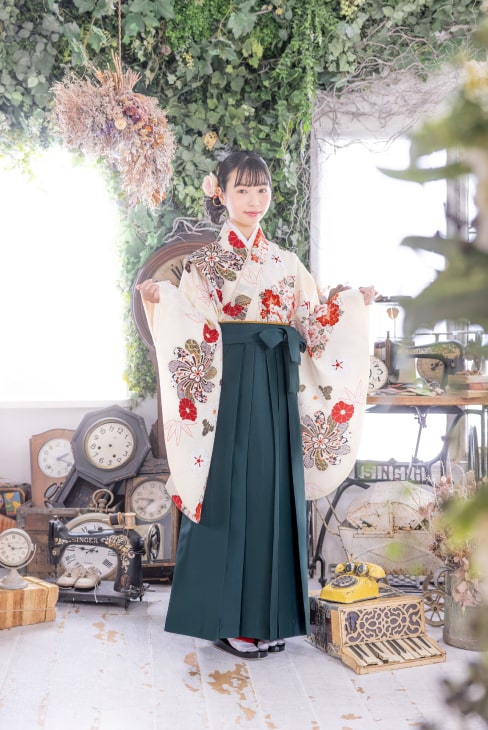 【レンタル】 小学生女子袴 ねじり菊/ベージュ   / KANKO
