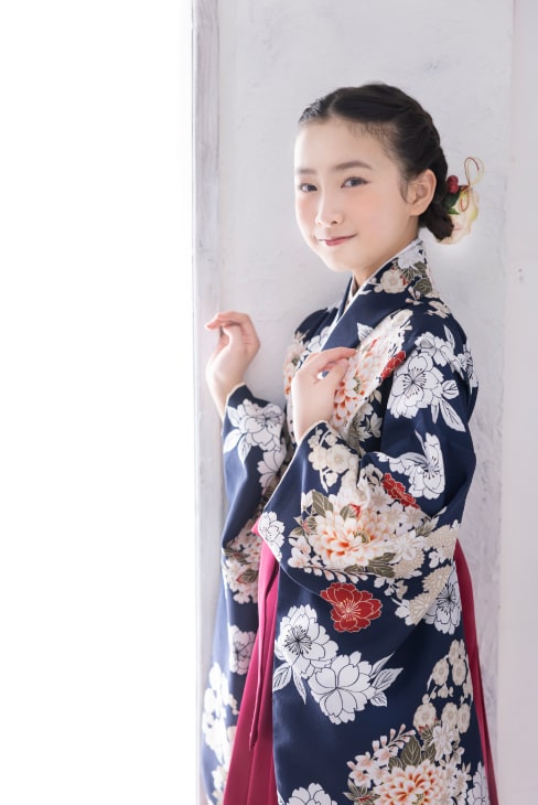 【レンタル】 小学生女子袴 桜に菊花/紺  / KANKO
