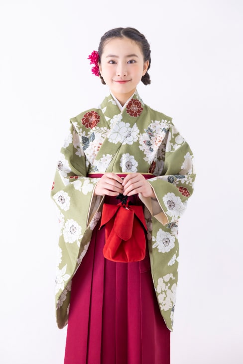【レンタル】 小学生女子袴 桜に菊花/薄緑  / KANKO