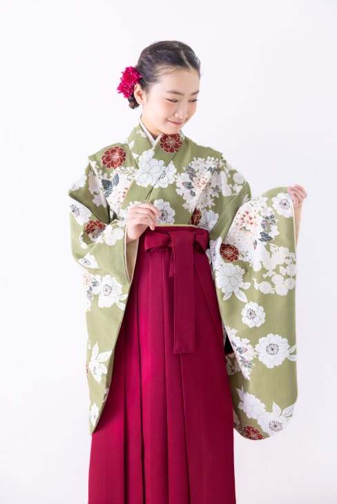 【レンタル】 小学生女子袴 桜に菊花/薄緑  / KANKO