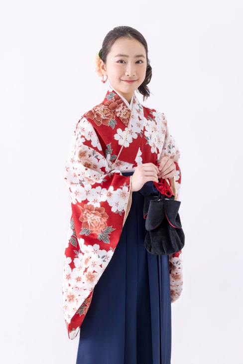 【レンタル】 小学生女子袴 桜づくしにボタン/ワイン  / KANKO