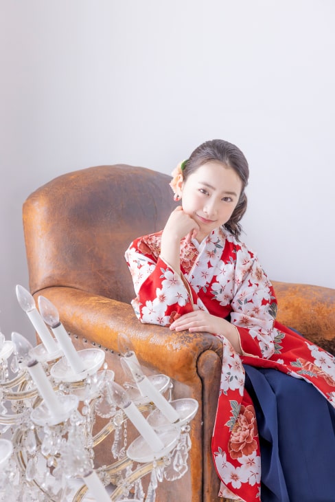 【レンタル】 小学生女子袴 桜づくしにボタン/ワイン  / KANKO