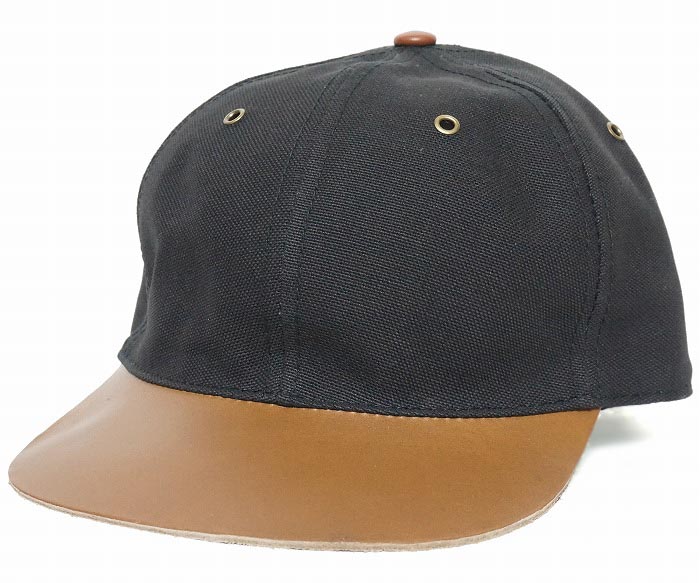 NEW YORK HAT���˥塼�衼���ϥåȡ�6246 Canvas Raw Edge Leather Baseball�������Х����������å����쥶�����١����ܡ��롡�֥�å�