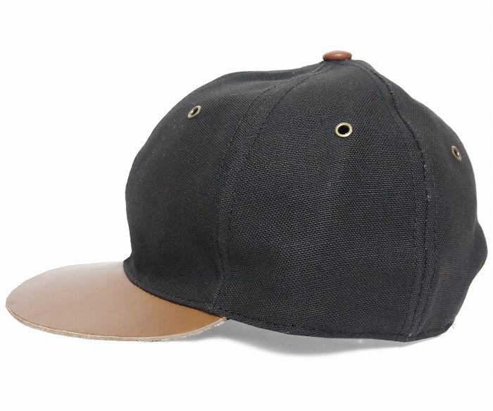 NEW YORK HAT���˥塼�衼���ϥåȡ�6246 Canvas Raw Edge Leather Baseball�������Х����������å����쥶�����١����ܡ��롡�֥�å�