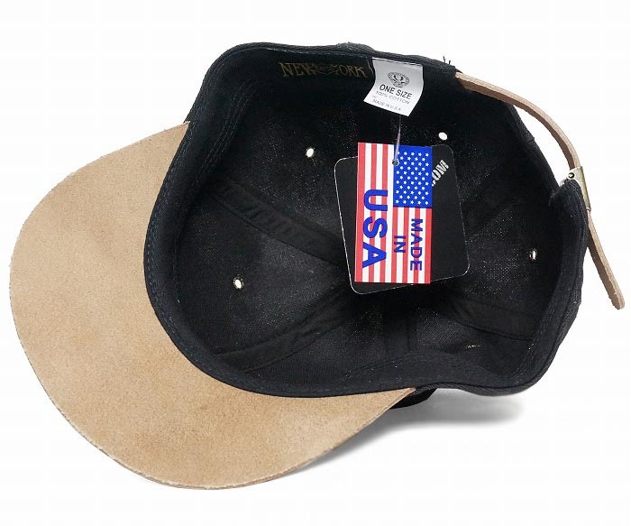NEW YORK HAT���˥塼�衼���ϥåȡ�6246 Canvas Raw Edge Leather Baseball�������Х����������å����쥶�����١����ܡ��롡�֥�å�