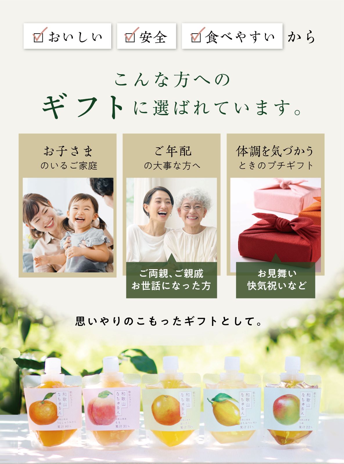 【フルーツギフト】飲むジェリー「和歌山なちゅるん」みかん・はっさく・蜂蜜レモン・桃・梅・ゆず蜂蜜