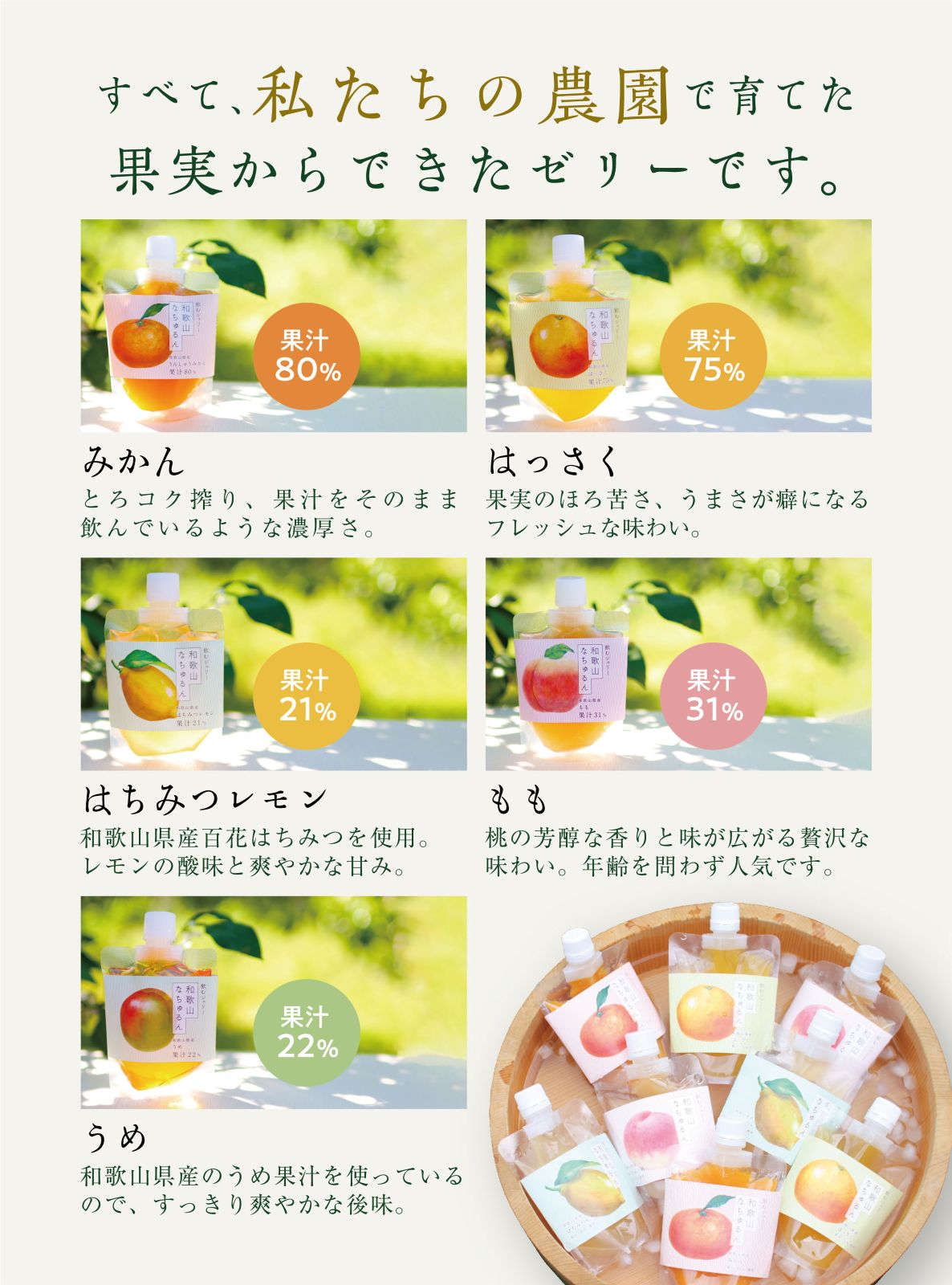 【フルーツギフト】飲むジェリー「和歌山なちゅるん」みかん・はっさく・蜂蜜レモン・桃・梅・ゆず蜂蜜