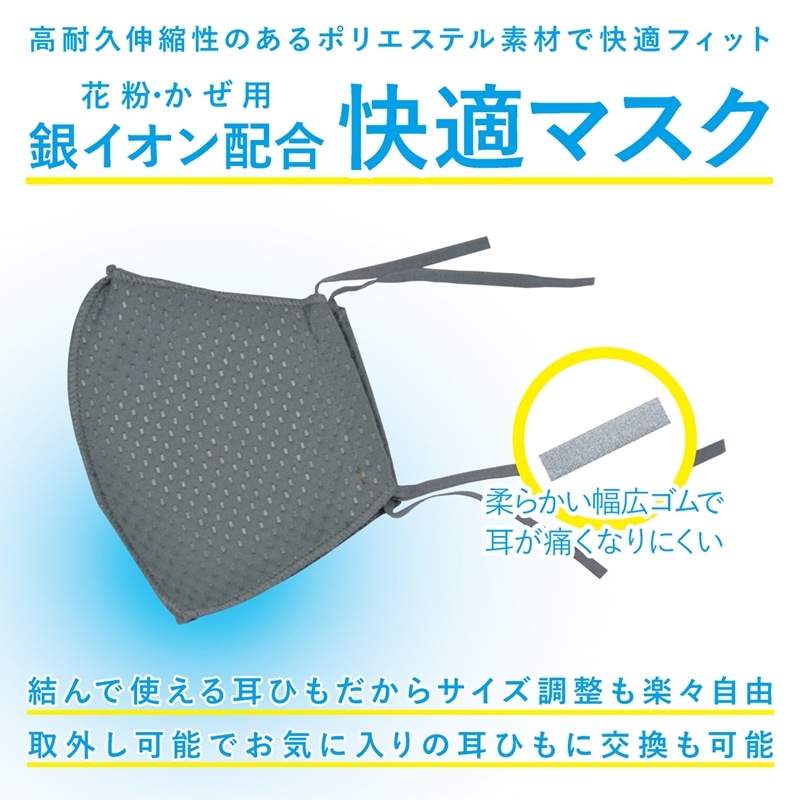 3枚以上で送料無料 会食用 耳ヒモ交換可能 速乾「洗えるマスク」 銀イオン配合くり返し洗って使える高耐久伸縮性　