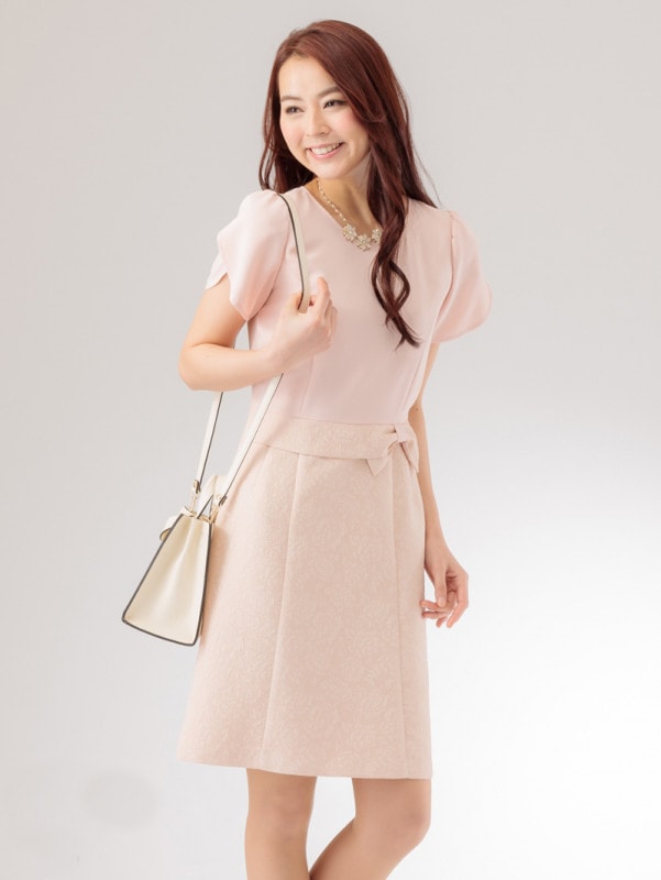 【50%OFF】ジョーゼット×ジャガードドッキングワンピース