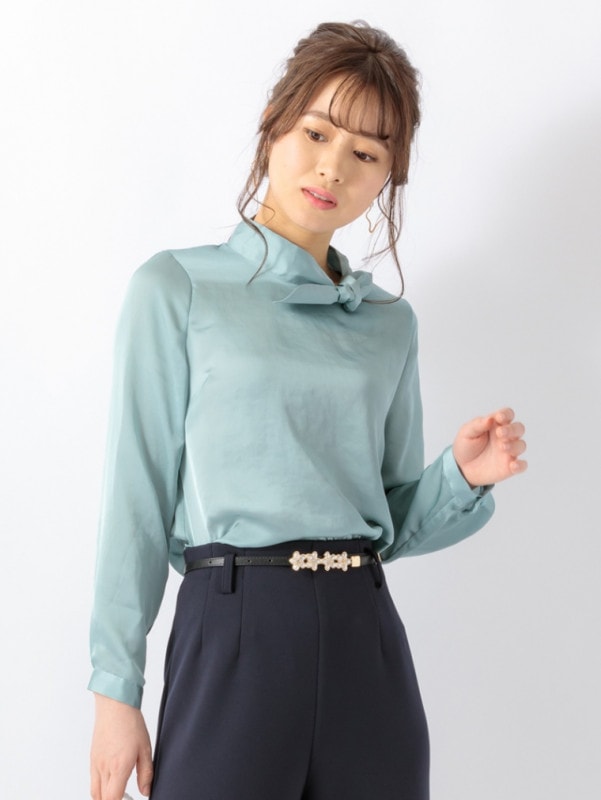 【均一価格】シルックサテンサイドリボンブラウス＜アウトレット＞