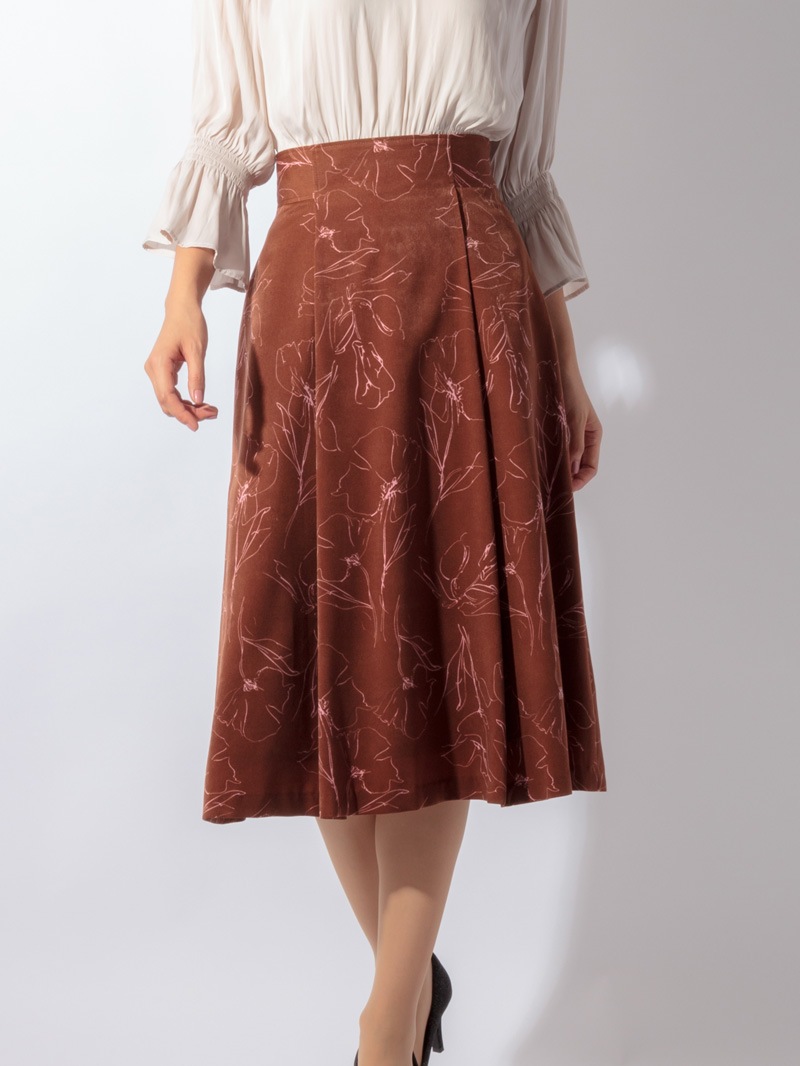 均一6500円 線画花柄プリントタックフレアースカート Karlparklane Style Online Shop