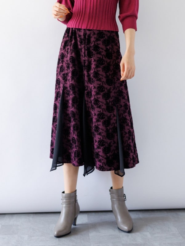 バラ柄フロッキーマチ付スカート＜アウトレット均一価格＞