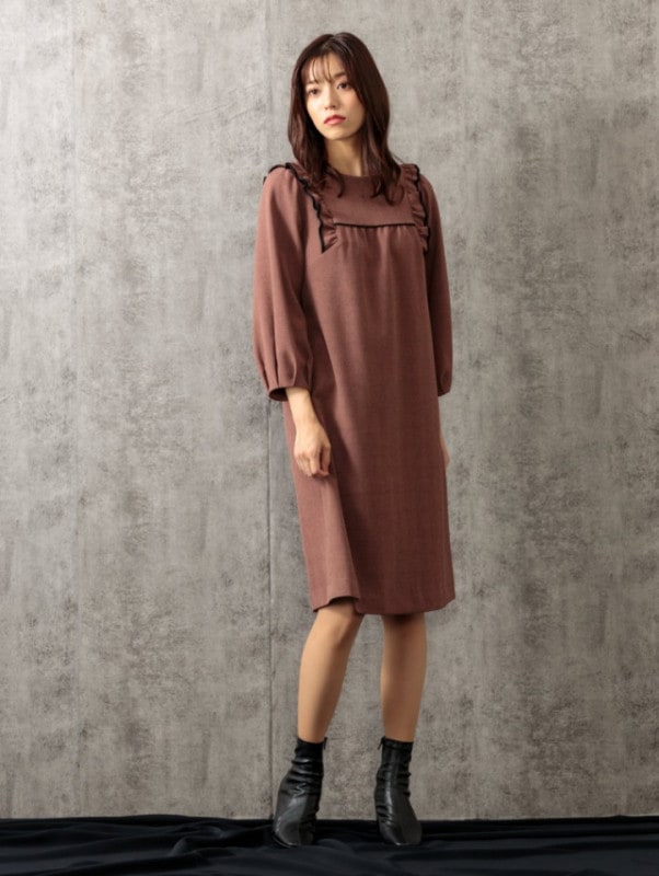 グレンチェック配色フリルAラインワンピース＜アウトレット均一価格＞