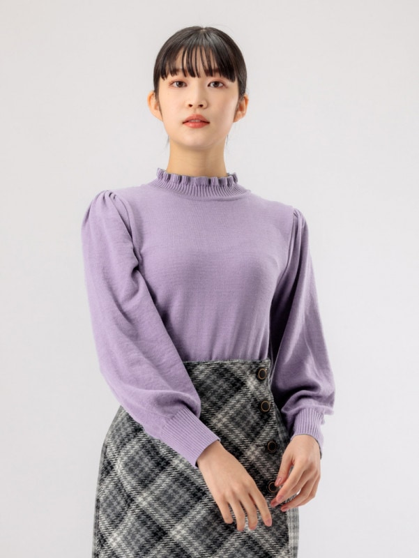 【70％OFF】12Gハイネック後リボンビッグスリーブニット