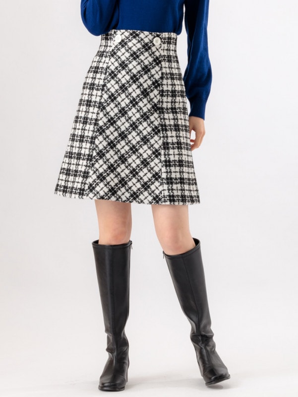 【70％OFF】格子ツィード Aラインミニスカート