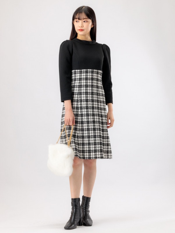 格子ツイードドッキングワンピース＜アウトレット均一価格＞